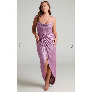 NWT Showpo. Ardie Strapless Corset Bodice Dress - Metallic Pink - Size 6